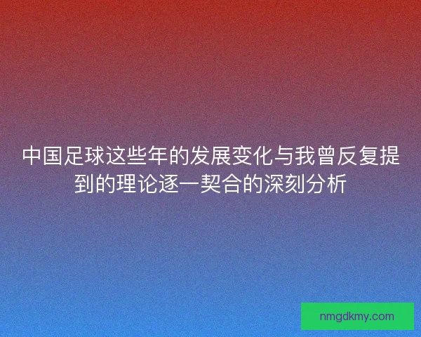 中国足球这些年的发展变化与我曾反复提到的理论逐一契合的深刻分析 中国足球这些年的发展变化与我曾反复提到的理论逐一契合的深刻分析